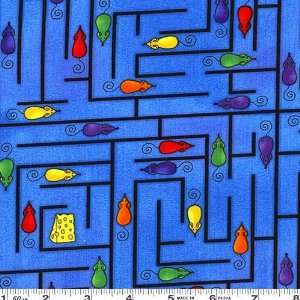  45 Wide Playing Cat and Mouse Maze Blue Fabric By The 