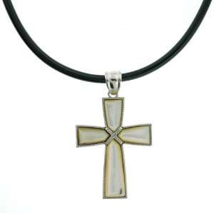  Golden Mother of Pearl Inlay Cross Frame Pendant   35x47mm 