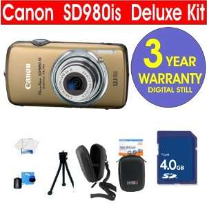  Canon PowerShot SD980 IS 12.1 MP Digital Camera (Gold) + 4 GB High 