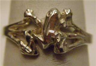 Vintage Sterling Silver 925 Diamond Cut FROG Toad Ring Sz 7.5  
