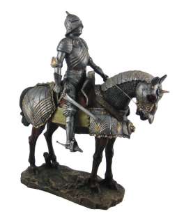 Medieval Knight On Horseback Statue Figure Armor  