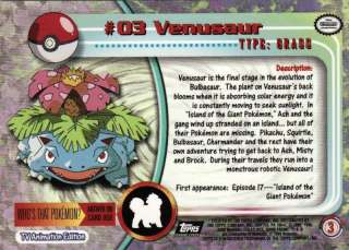 1998 TOPPS POKEMON VENUSAUR ANIMATION EDITION 3 NM MT  