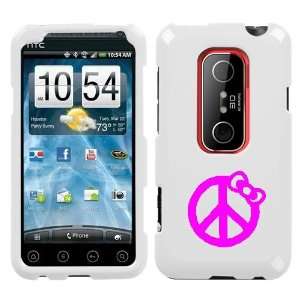  HTC EVO 3D PINK PEACE BOW ON A WHITE HARD CASE COVER 