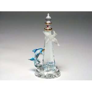  Lighthouse With Dolphin On Glass Base