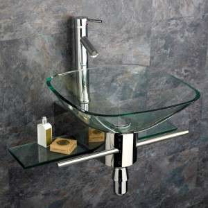 HWS Bathroom Square Clear Vessel Sink Stainless steel Vanity w faucet 