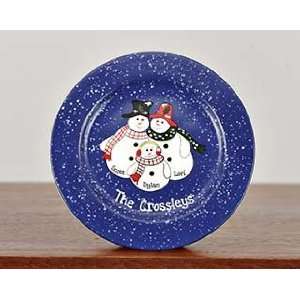  Personalized Snowman Family Plate   3 Christmas Ornament 