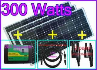   DC Mono solar panel +20A regulator+5Meters&15FT cable+MC4 1F2M&1M2F RV