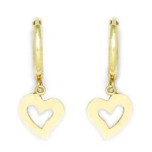  14K Yellow Gold Hollow Heart Huggy Earrings Jewelry