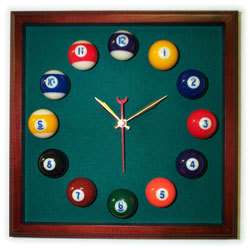 Billiard Pool Ball Clock Square Cherry Frame Dk Grn Flt  