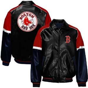  Boston Red Sox Black Varsity Pleather Jacket Sports 