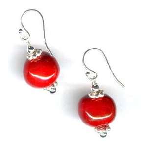  Kazuri Earrings   Candy Apple Red with Sterling 