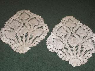 vintage crochet 2 pc pair set pineapple stitch doilies, scarf, mats 