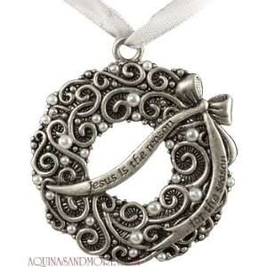  Wreath Christmas Ornament in Fine Pewter