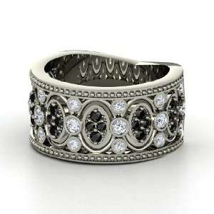 Renaissance Band, 18K White Gold Ring with Diamond & Black Diamond
