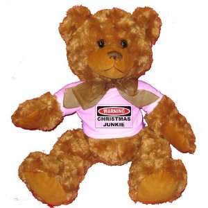  WARNING CHRISTMAS JUNKIE Plush Teddy Bear with WHITE T 