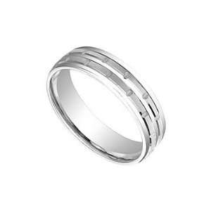  6MM Comfort Fit Fancy Brick Style Wedding Band  14K White 