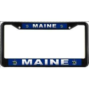  Maine State Name Flag Black License Plate Frame Metal 