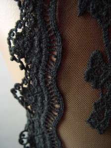 Romantic Black Crochet Embroidered Low Cut Back Casual Jersey Knit fp 