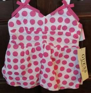 NEW GUESS GIRLS PINK & WHITE DRESS AND SHORTS OUTFIT SIZE 12 MOS NWT 