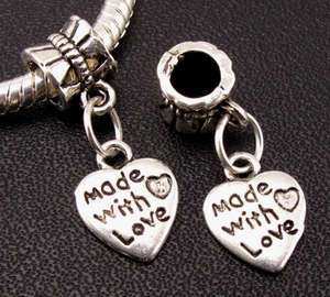 Wholesale 65pcs Made with LOVE Heart Dangle Beads Fit Charms 