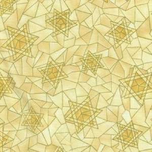 JEWISH STAR OF DAVID CREAM W/GOLD Cotton Quilt Fabric  