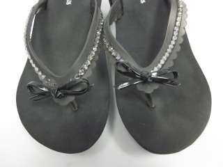 SPARKLICIOUS Black Rhinestone Thong Sandals Wedges Sz 8  