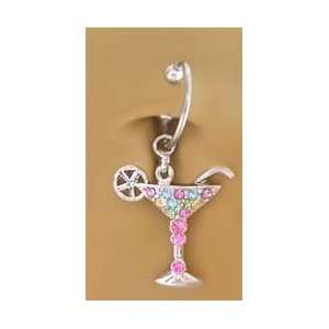 Fake Belly Navel Non Clip on Piercing Multi Color Cocktail Drink Party 