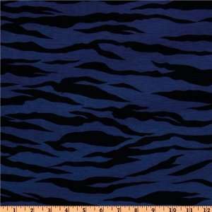   Designer Stretch Rayon Jersey Knit Zebra Blue/Black Fabric By The Yard