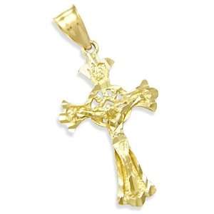  14K Yellow Gold Cross Jesus Crucifix Charm Pendant New 