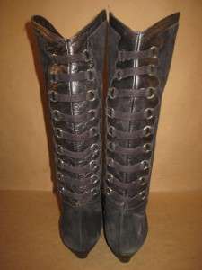 VINTAGE Lenni Black Leather Suede Lace Up Corset Riding Boots Women 9 
