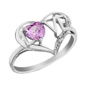 Created Pink Sapphire Love Heart Ring with Diamond 2/3 Carat (ctw) in 
