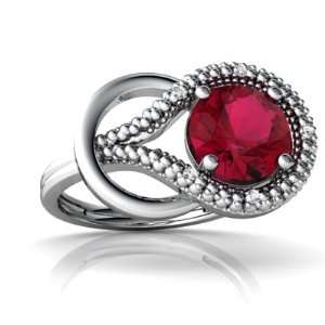  14K White Gold Round Created Ruby Love Knot Ring Size 4 Jewelry