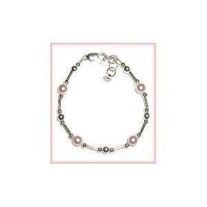 Liquid Silver w/Pink Pearl Sterling Silver Infant Baby Bracelet 0 12 