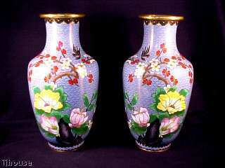 Fine Pair Blue Ground Chinese Cloisonne Vases 10h  