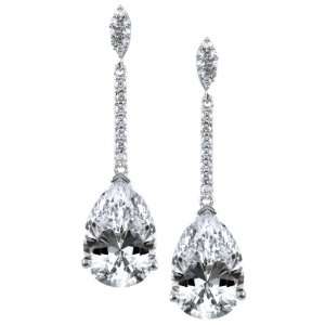  Lilahs CZ Pear Drop Earrings Silver Tone Pair Jewelry