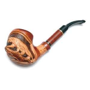  Pear Wood Hand Carved Tobacco Smoking Pipe Tiger + Pouch 