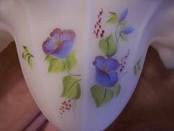Fenton Satin Glass Basket Painted Flowers Artist Signed  