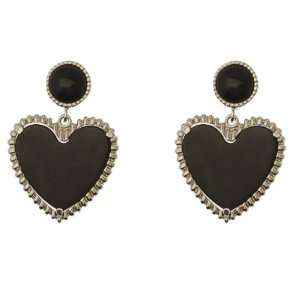   Silver and Black Onyx Drop Heart Earrings Kaylah Designs Jewelry