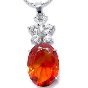Adorable Oval Cut Sterling Silver Simulated Ruby Red Pendant with 18 