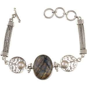  Labradorite Bracelet with Pearl   Sterling Silver 