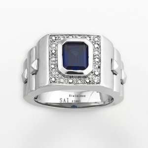   Steel Lab Created Sapphire and Diamond Accent Band Ring Jewelry