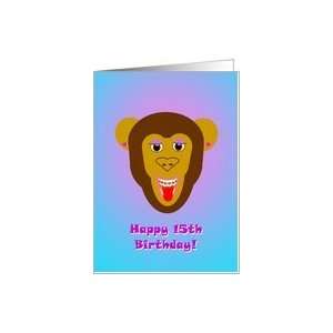  Happy 15th Birthday   Smiling Monkey with Braces   purple 
