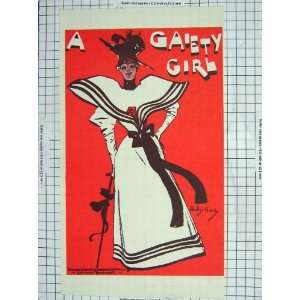   RED BLACK AND WHITE LADY GAIETY GIRL HARDY OLD PRINT