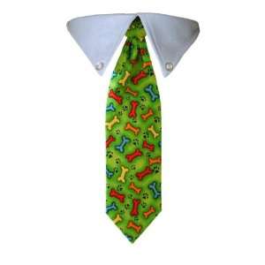  Dog Tie   Casual Lime Green Dog Tie with Bone Print 