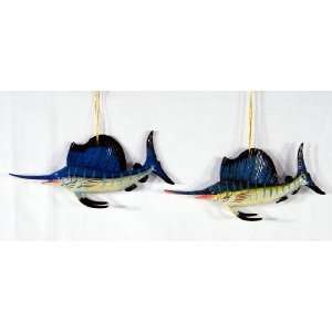  Handpainted Ocean Creature Ornament Sail Fish 4 (Set Of 2 