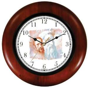 Michelangelo with Statue of Moses in Background Wooden Wall Clock by 