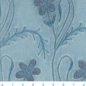  45 Wide Hand Painted Embroidered Cotton Floral Blue Fabric 