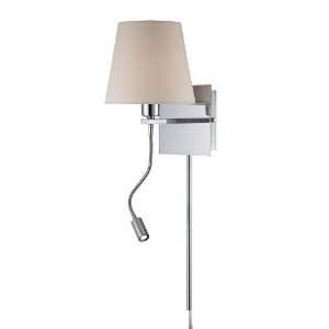  Wall Lamp with LED Reading Light Off White Fabric Shade 