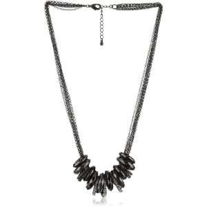  Leslie Danzis Gunmetal Multi Ring Necklace With Crystals 