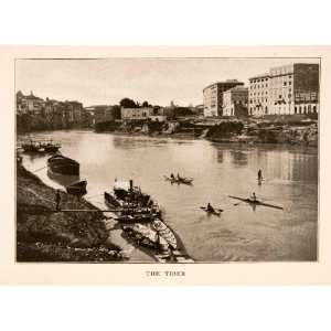  1905 Halftone Print Tiber River Rome Italy Canoe Oar City 